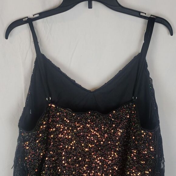 Double Crazy 3XL Copper & Green Sequin Black Tassel Bodysuit - Picture 5 of 10